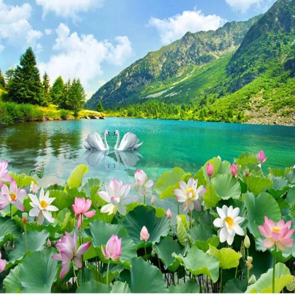 3d-тиснение водная Лилия лебедь цветок HD печать Настенные обои для гостиной