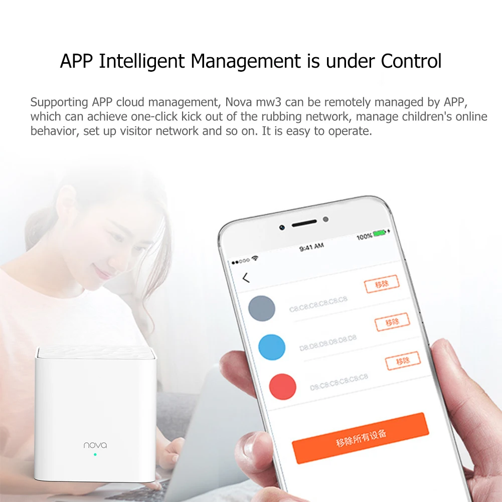 

Tenda Nova MW3 Wifi Router AC1200 Dual-Band for Whole Home Wifi Coverage Mesh WiFi System Wireless Bridge, APP Remote Manage