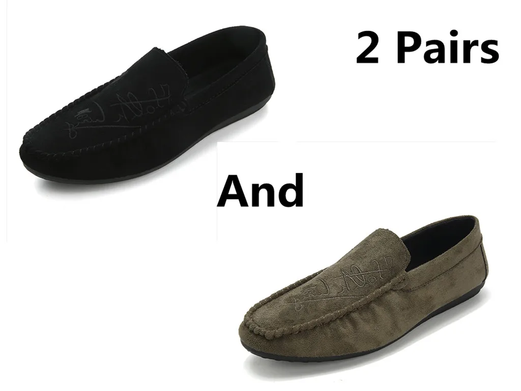 style 4 Большие размеры 39-44; мягкие удобные мужские лоферы для отдыха; парусиновая Классическая обувь на плоской подошве для вождения; лаконичные туфли без застежки в стиле ретро; 2 пары - Цвет: style 4