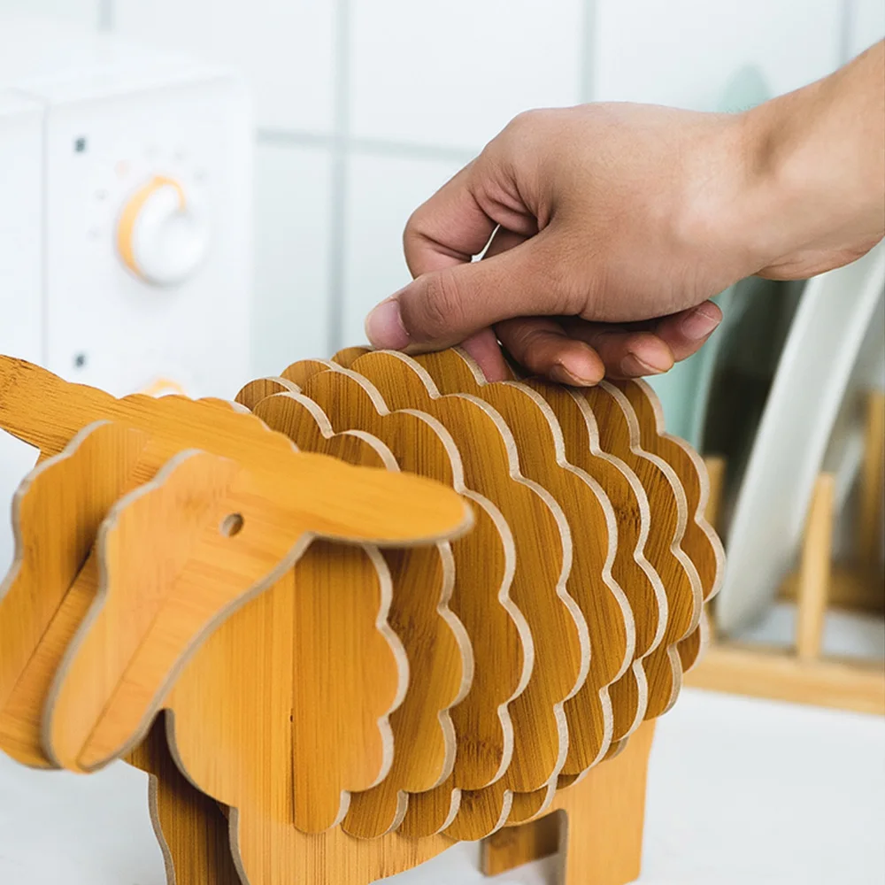 

11 шт. Нескользящие подставки для чашек в форме овечки изолированные деревянные подставки для чашек в японском стиле креативный Декор для до...