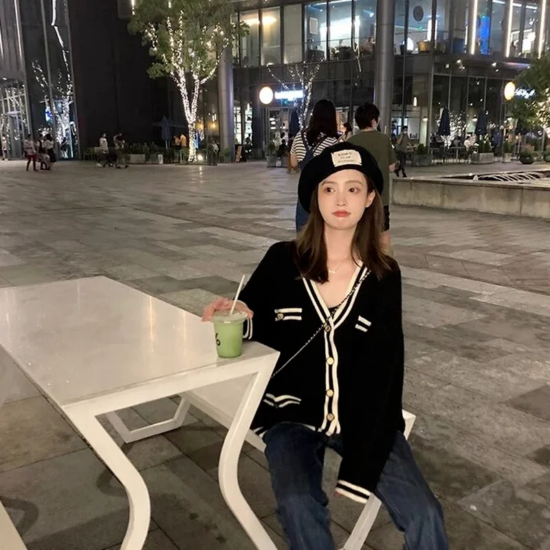 Woherb осенний шикарный кардиган женский свитер с V-образным вырезом пальто