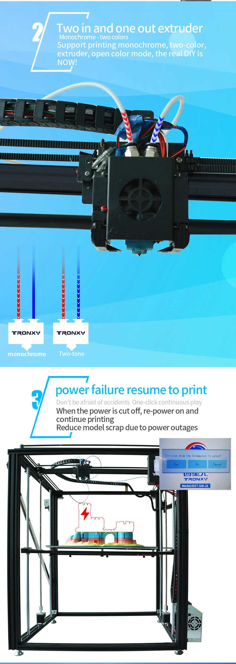 TRONXY X5ST-500-2E 3D размер печати 500* 500* 600 мм принтер полностью металлический сенсорный экран 3d drucker для продажи