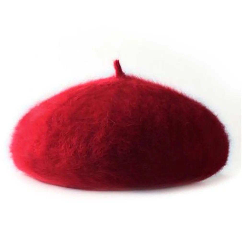 wine red Осенне-зимние однотонные винтажные береты, круглая Мягкая шерстяная Шапка-бини французского художника для девочек, детская шапка, модный аксессуар - Цвет: wine red