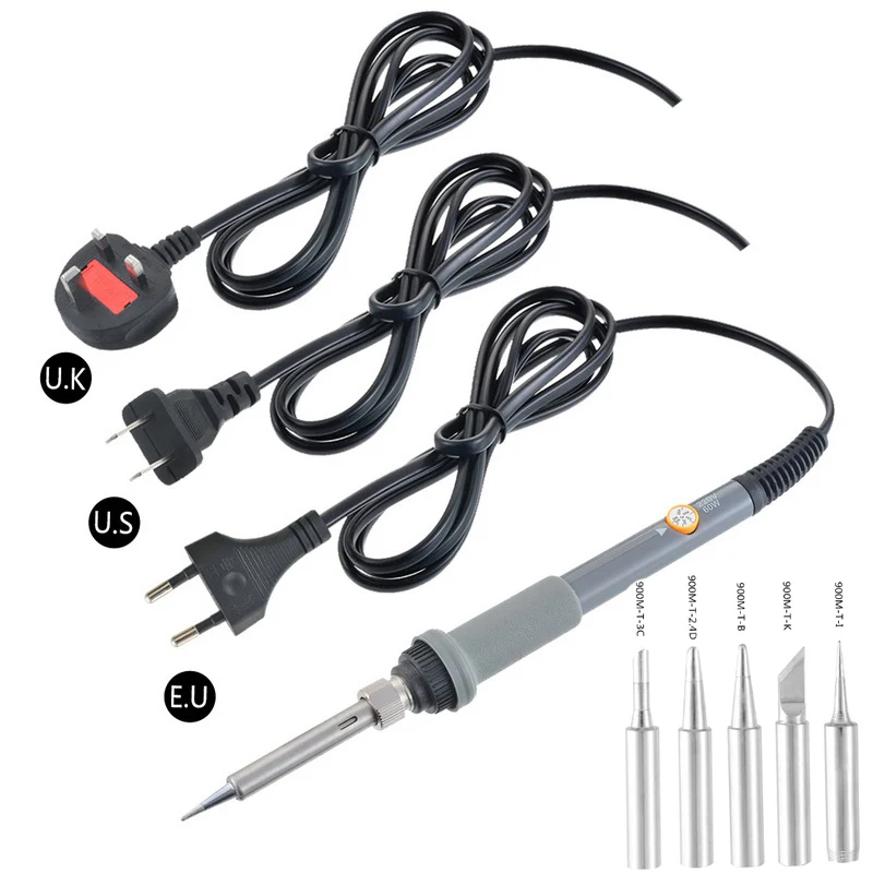 110V/220V 60W Electric Soldering Iron Welding Rework Repair Tool With 5pcs Solder Tips Adjustable Temperature | Инструменты