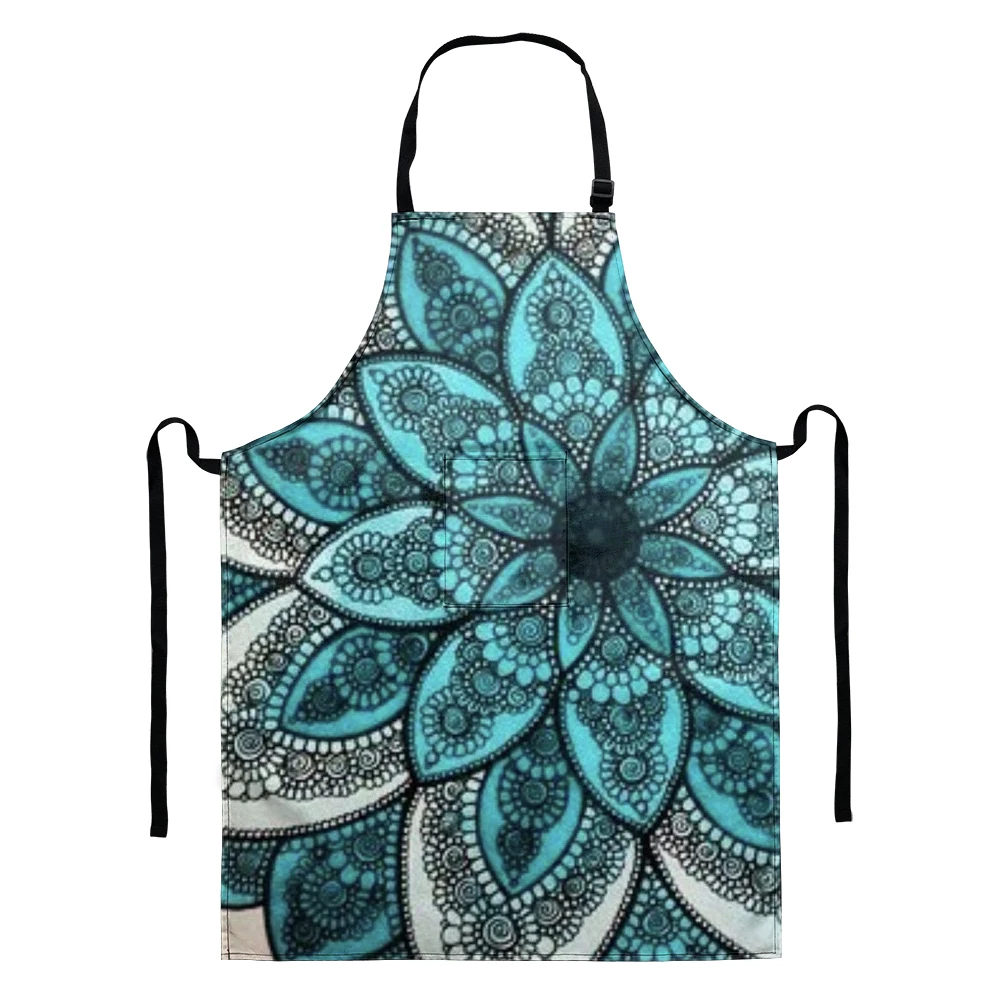 

Кухонный Фартук в богемном стиле с голубым цветочным принтом для женщин и мужчин, нагрудники из полиэстера без рукавов, инструменты для гот...
