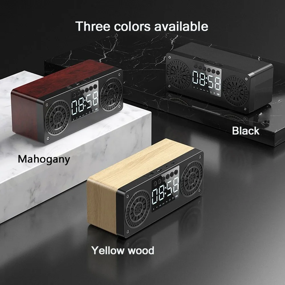 

Bluetooth 5.0 Wireless Radio Alarm Clock Digital Wooden Speaker Alarm Clock AUX Input TF Card USB Stick Playback for Room Reveil