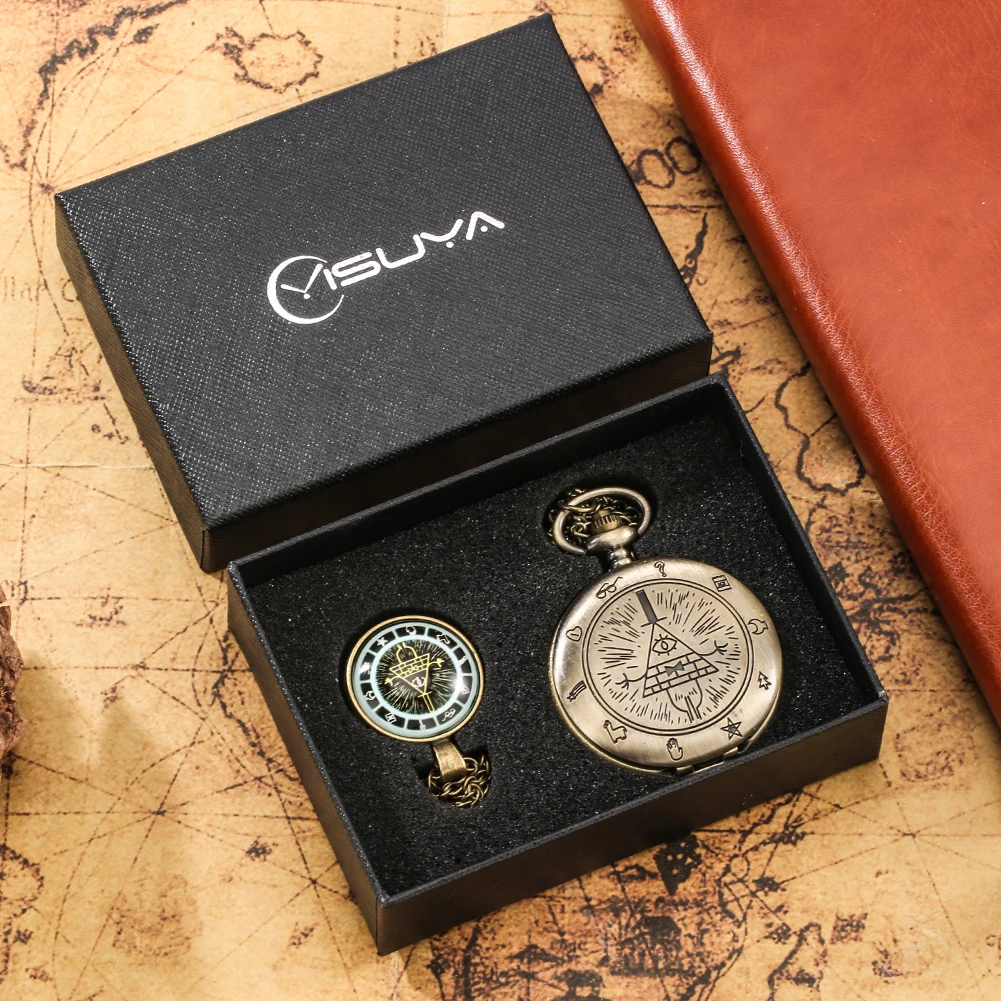 Модные ретро кварцевые карманные часы ожерелье Подарочные наборы брелок часы цепочка Кулон Подарочная коробка для мужчин женщин
