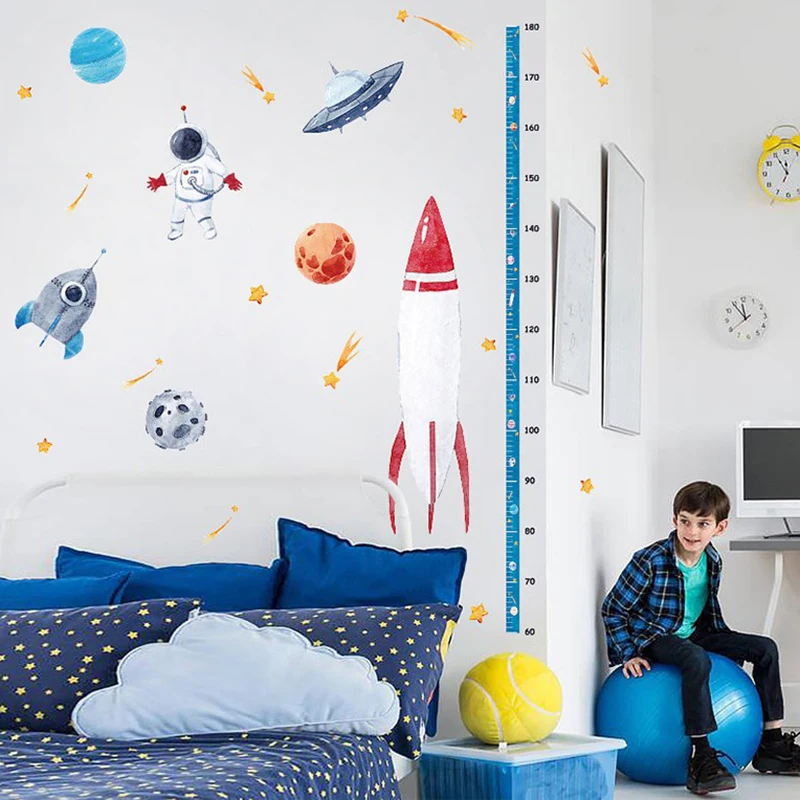 

Astronaut Rocket Ship Height Sticker for Children's Room Kindergarten Classroom Porch Grow Chart Measure Your Baby's Height