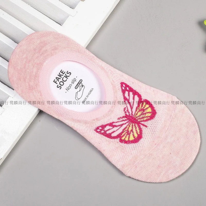 

Women Sock Cartoon Woman Socks Solid Womans Boat Casual Cotton Sox Girls Spring Summer Trendy Butterfly Printed Korean Skarpetki