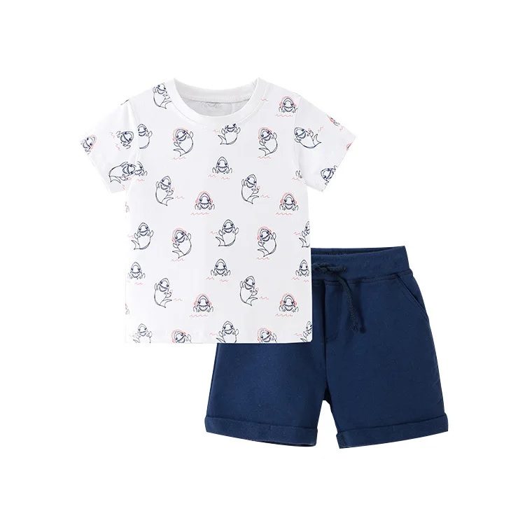 Детская летняя футболка с короткими рукавами для малышей изображением акулы +