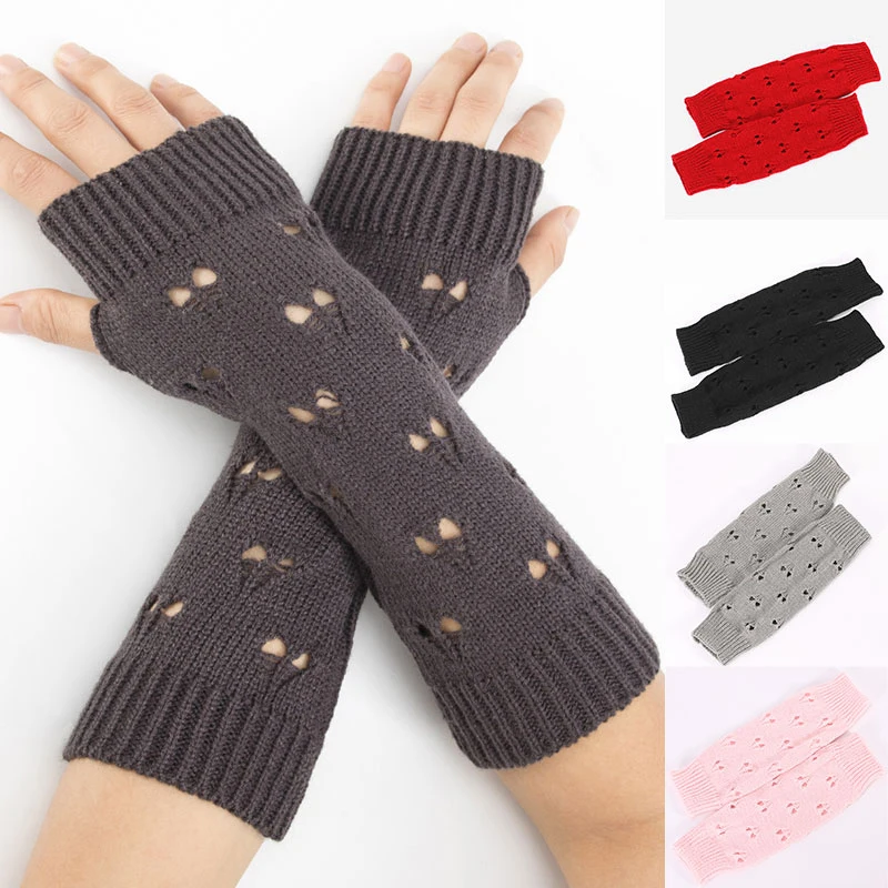 

Winter Warm Solid Color Woolen Arm Covers Soft Comfortable Love Knitted Short Sleeve Cover Clothing Accessories Fingerless Glove