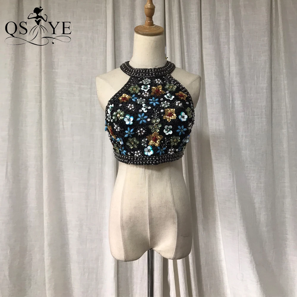 

QSYYE сексуальное черное вечернее платье, женское Цветочное платье с бусинами и открытой спиной, короткий топ с лямкой на шее, искусственная спина