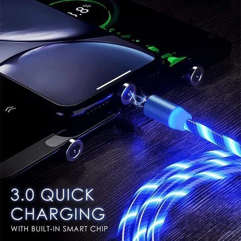 LED Flowing Light Magnetic Cable Micro USB Type C Luminous Lighting Mobile Phone Cord Charger Wire For Iphone Xiaomi Samaung | Инструменты