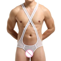mens undershirts leotard mesh hollow out transparent jumpsuits wrestling singlets underwear jock strap open butt string bodysuit
