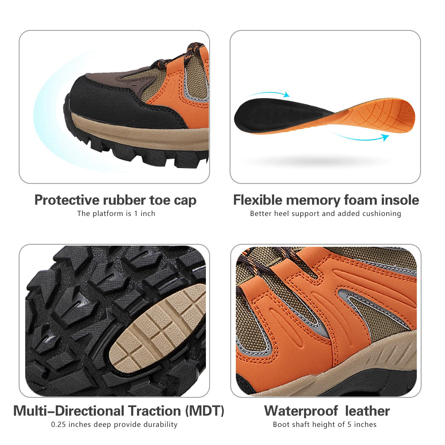 Men's Hiking Boots Waterproof Non Slip Comfortable Work Shoes Outdoor Lightweight Mid Ankle Mountain Trekking Trail Shoes