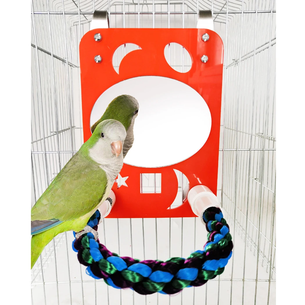 

1PCS Bird Perch Cotton Rope Parrot Perch Bird Cage Toy Parrot Chew Toy Pet Playstand Platform with Mirror for Bird Supplies