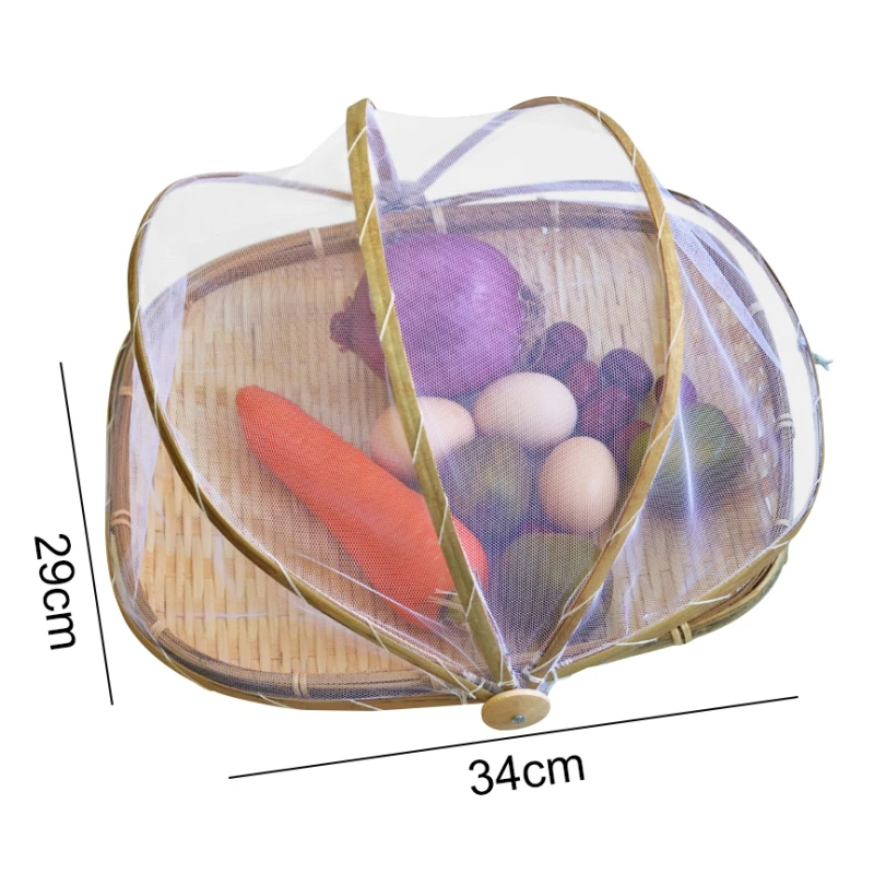 Handmade Bamboo Storage Basket Anti-Mosquito Dustproof Mesh Drying Fruit And Vegetable Tray | Дом и сад