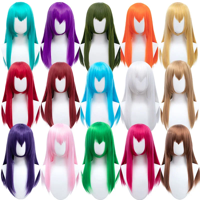 XUANGUANG Red Pink Grey Blonde Blue Purple Hair Cos Wig 60 CM Long Straight Synthetic Cosplay Wigs for Women Fake |