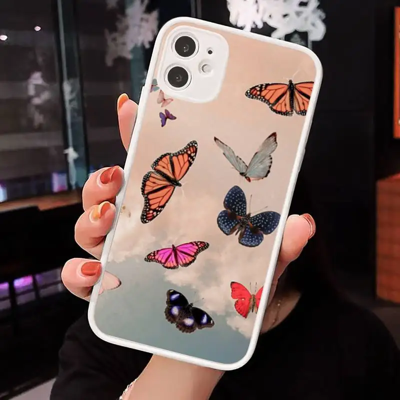 

BUTTERFLI shine bling fashion color Phone Case Matte Transparent for iPhone 7 8 11 12 s mini pro X XS XR MAX Plus cover funda