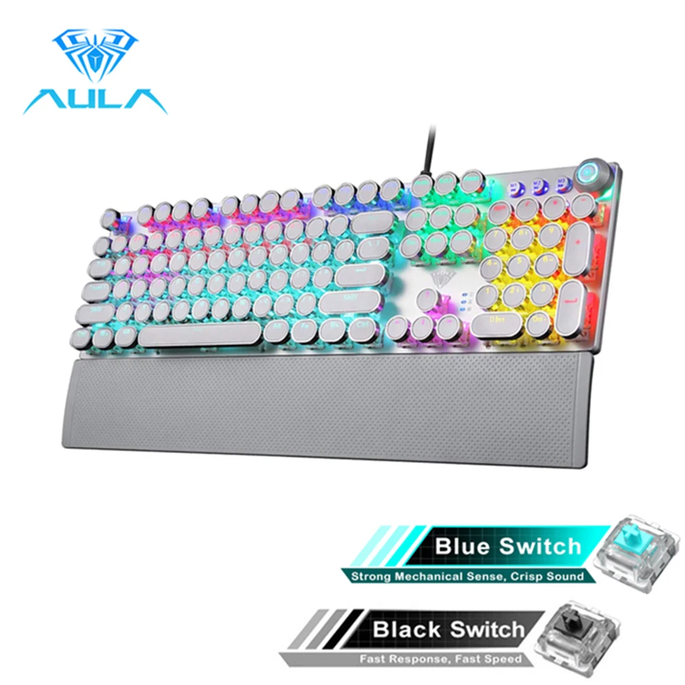 new gaming mechanical keyboard retro round glowing keycaps backlit usb wired 104 gaming keyboard anti ghosting for pc laptop free global shipping