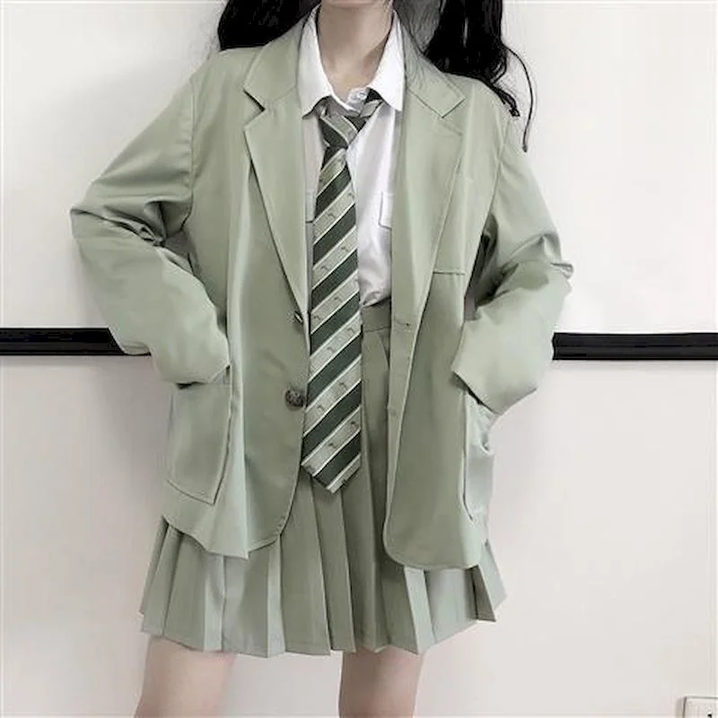 

Women's Skirt Suit Small Suit Jacket High Waist Pleated Skirt Free Tie Three-piece Sets White Shirt Casual Suit College Uniform