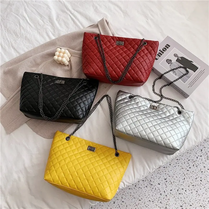 

Bags For Women Leather Chain Plaid Shoulder Bag Soft Large Square Crossbody Fashion Luxury Designer Branded Female Handbags