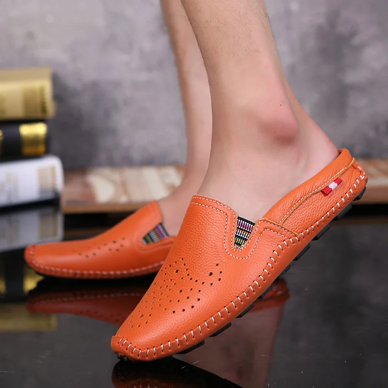 Genuine Leather Shoes Men Sandals 2021 Cow Summer Holiday Breathable Holes Footwear Male KA1500 | Обувь