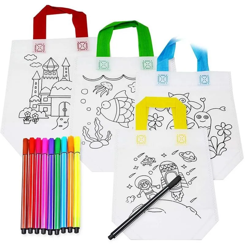 Нетканая Сумка-тоут с граффити для творчества детская художественная сумочка