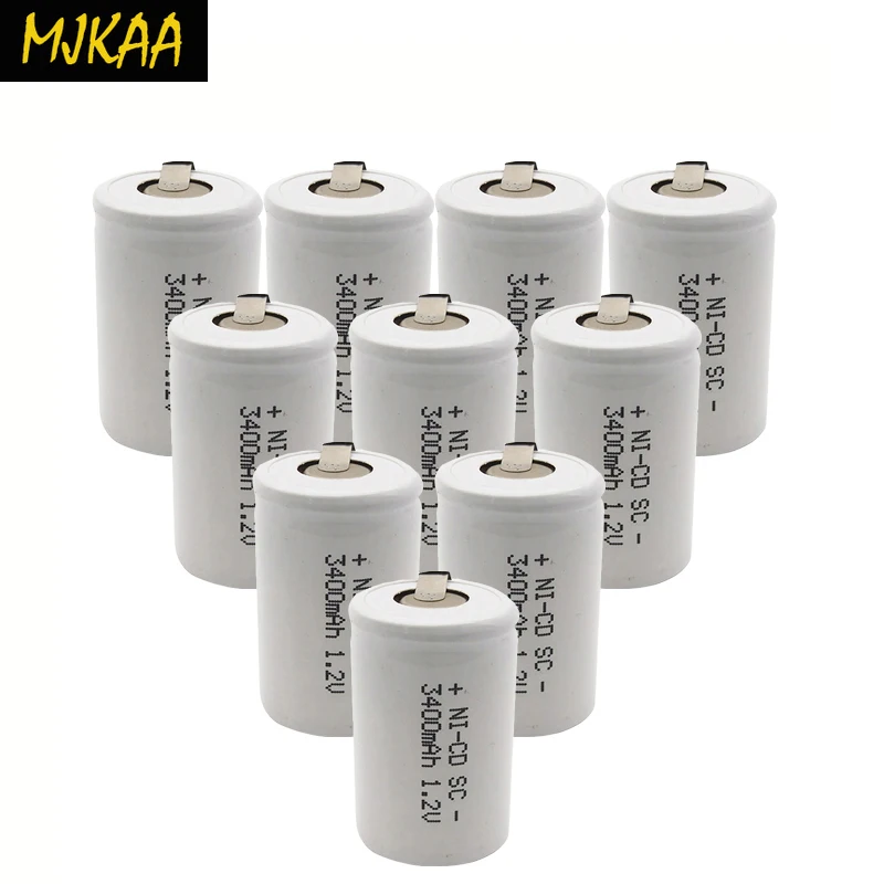 MJKAA 10/20 шт SC 1 2 V 3400mAh аккумуляторная батарея 4/5 Sub C Ni-cd ячейка с заварочными
