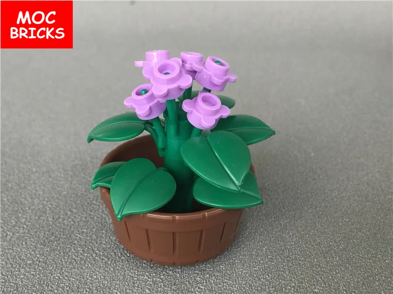 Отдельный набор кубики MOC DIY Красочные цветы горшок растения красная роза ствол