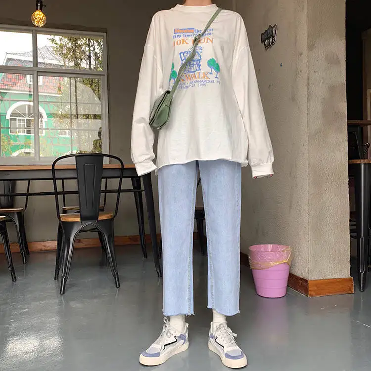 

Spring new Korean BF versatile wide leg jeans for female students