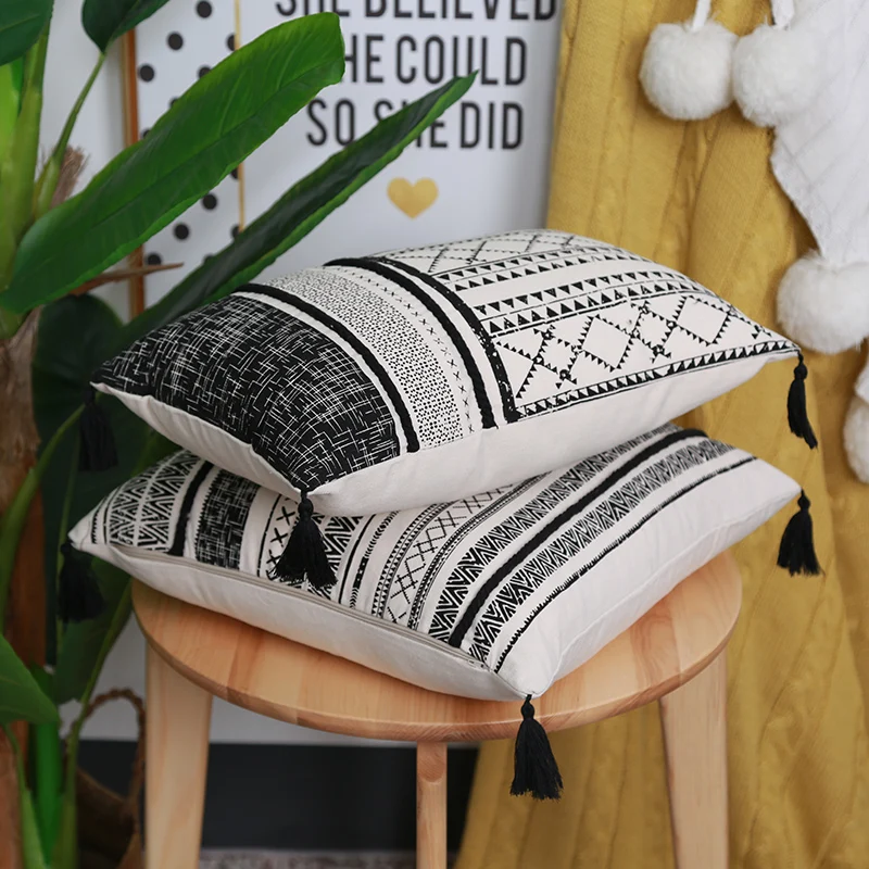 Цвета: черный бежевый постельное белье из хлопка с кисточками на плотной мягкой