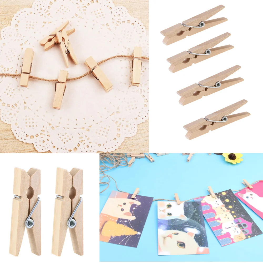 

100pcs Mini Natural Wooden Clothe Photo Paper Peg Clothespin Craft Clips 3.5cm