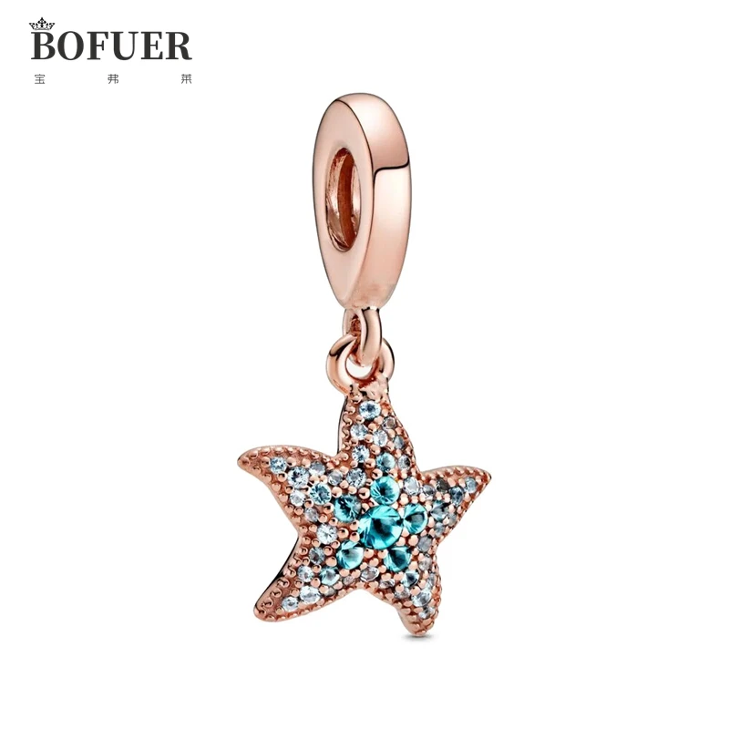

BOFUER New Summer Oceam Starfish Sea Horse Silver 925 Bead Charms Fit Original 925 Pandora Bracelets Ocean Series DIY Jewelry 9B