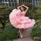 Verngo великолепные Короткие Розовые тюлевые многослойные юбки бальное платье платья для выпускного вечера с бусинами многоярусный корсет длиной до колена вечернее платье 2021