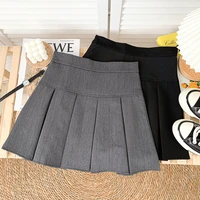 fitaylor summer new women sweet solid color gray pleated skirts preppy style high waist a line casual female slim mini skirts