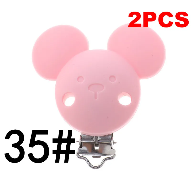MC-35 Candy Pink Fkisbox 2pcs Mouse Pacifier Clip Silicone Bead Baby Teether& Plastic Teething Accessories Nipple Clasps Toy DIY Round Koala - Цвет: MC-35 Candy Pink
