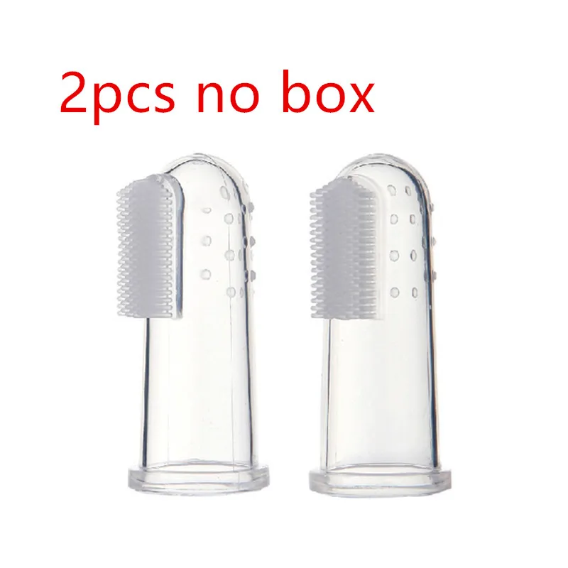 2pcs no box Силиконовая зубная щетка+ коробка, детская зубная щетка палец, Мягкая Силиконовая зубная щетка для младенцев, резиновая щетка для чистки, Детская щетка - Цвет: 2pcs no box
