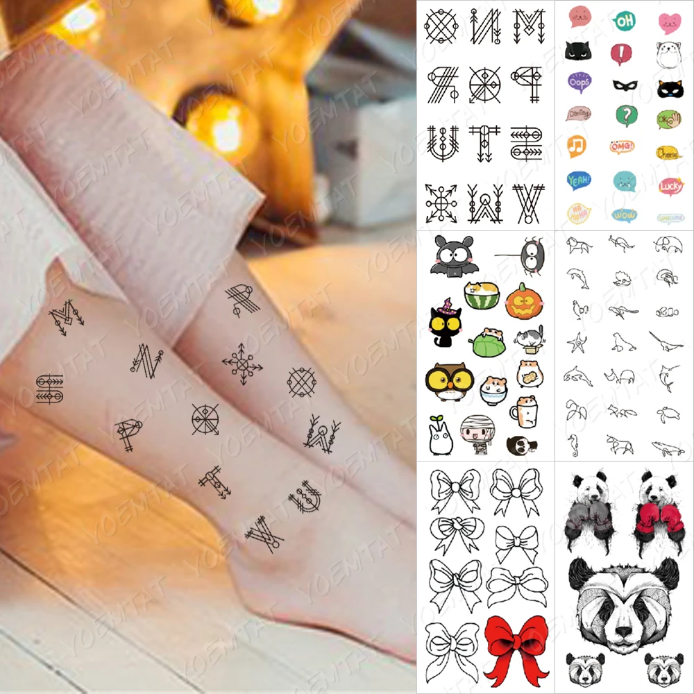

Waterproof Temporary Tattoo Sticker Linear Geometric Lettering Letter Cute Fake Tatoo Leg Arm Hand Boy Girl Child Tattoos Art