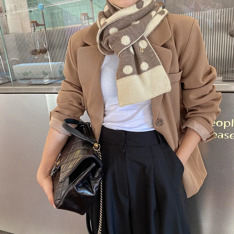 Новый модный вязаный корейский шарф в горошек KOI LEAPING женский теплый шерстяной