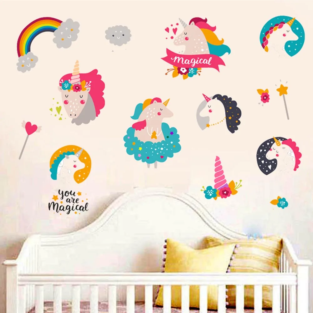 Наклейки на стену в детскую комнату единорог домашний декор наклейка обои
