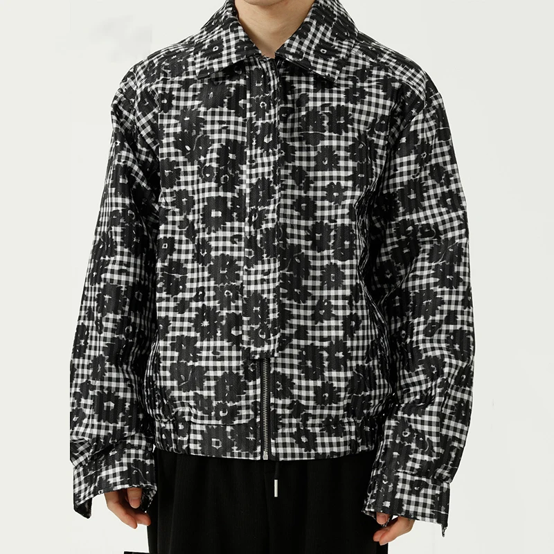 

Осенняя дизайнерская Клетчатая Мужская куртка, новинка 2022, модные повседневные топы, винтажный принт с лацканами, короткое стильное пальто,...