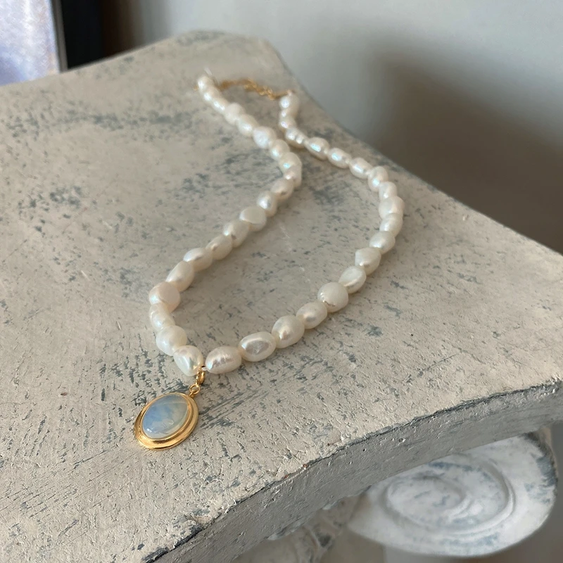 

Besimpol Real 925 Sterling Silver Freshwater Pearl Choker Necklace Female Elegant Opal Pendant Necklace for Women Fine Jewelry