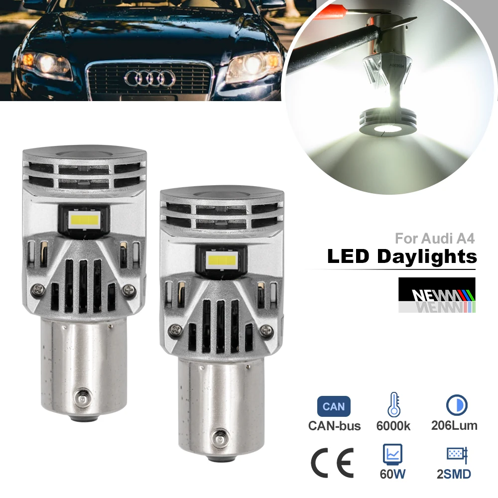 

P21W BA15S 1156 Светодиодные лампы дневного света для Audi A4 B7 8EC 8ED 8HE 2006 2007 2008 Canbus декодирование DRL Автомобильные фары DLRs