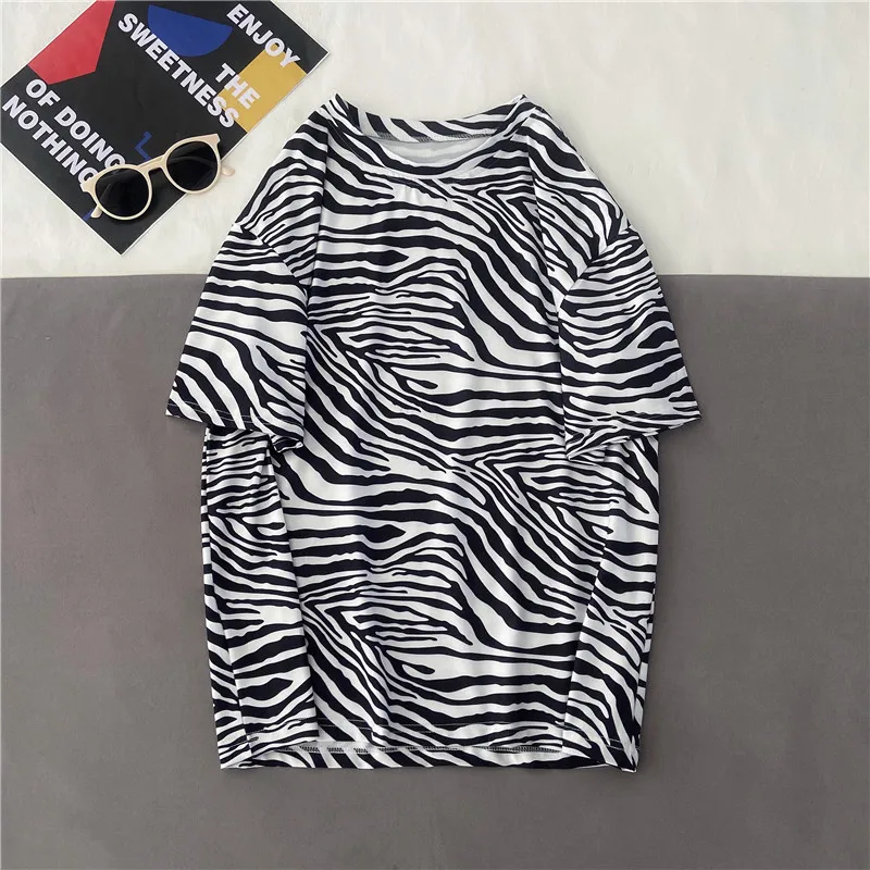 

EBAIHUI 95% Polyester Women T Shirt Casual Funny Tshirts Kawaii Tees Top Zebra Pattern Female Harajuku Short Sleeves Shirt Woman