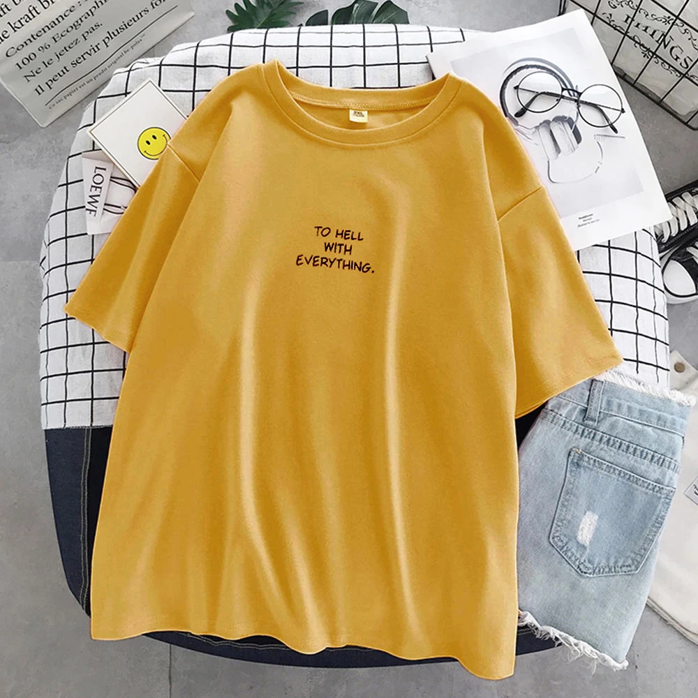 

New Letter Women Hedgehog 2021New Tops Female T-shirt Loose Tshirt Summer Tee White T-shirts Round Neck Oversized T Shirts