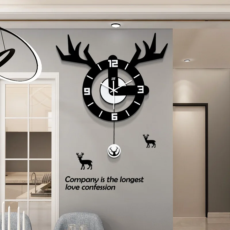 

Nordic deer head hanging clock silent living room clock pendant modern simple personality creative fashion home watch clock