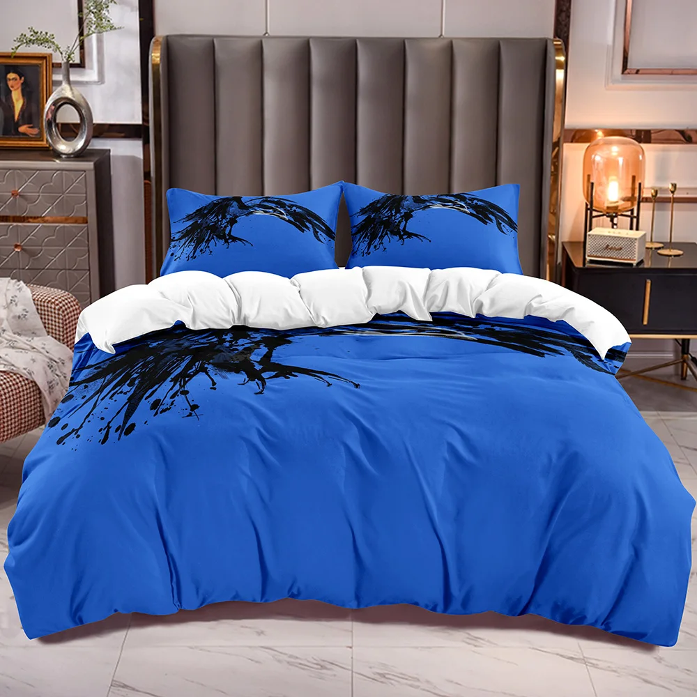 

Пододеяльник с голубым фоном, черная фотография, рисунок для детей, подростков, взрослых, одеяло, чехол с белым рисунком заднего вида