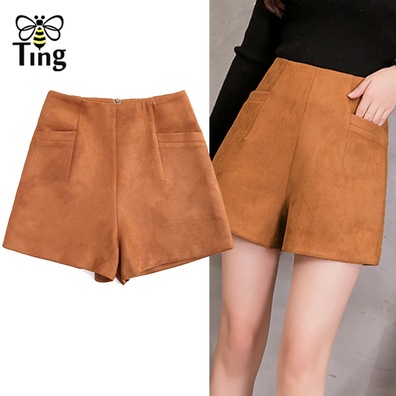 

Tingfly Short Feminino Casual High Waist Loose Suede Shorts Autumn Winter Casual A-Line Shorts Streetwear plus size 3XL Shorts