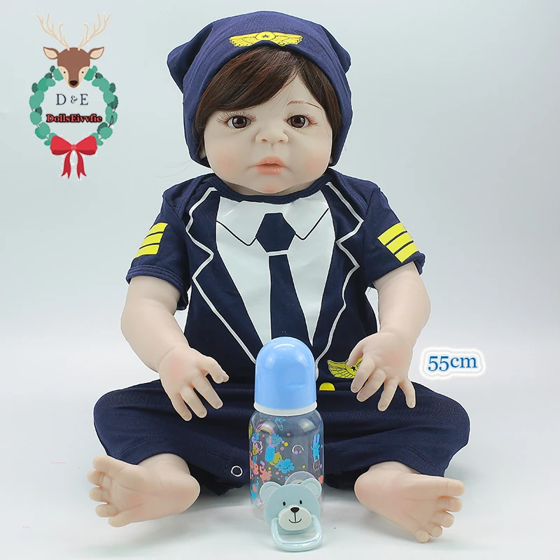 22 дюймов полная силиконовая кукла новорожденного ребенка Boneca короткие волосы